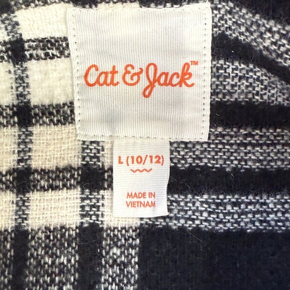 Cat & Jack Black & White Plaid Shirt Jacket Boys Large (10/12) Button Front - Picture 5 of 6